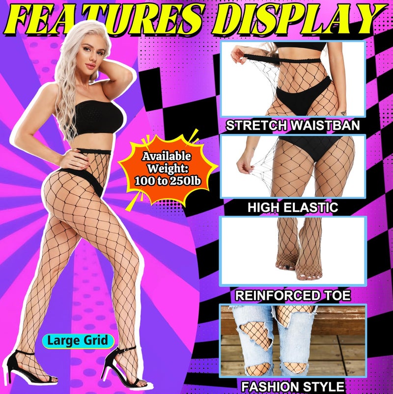 akiido Fishnet Stockings for Women, Black Fishnets Tights Thigh High Stockings Pantyhose, Plus Size Fits All - Image 4